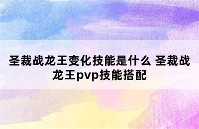 圣裁战龙王变化技能是什么 圣裁战龙王pvp技能搭配